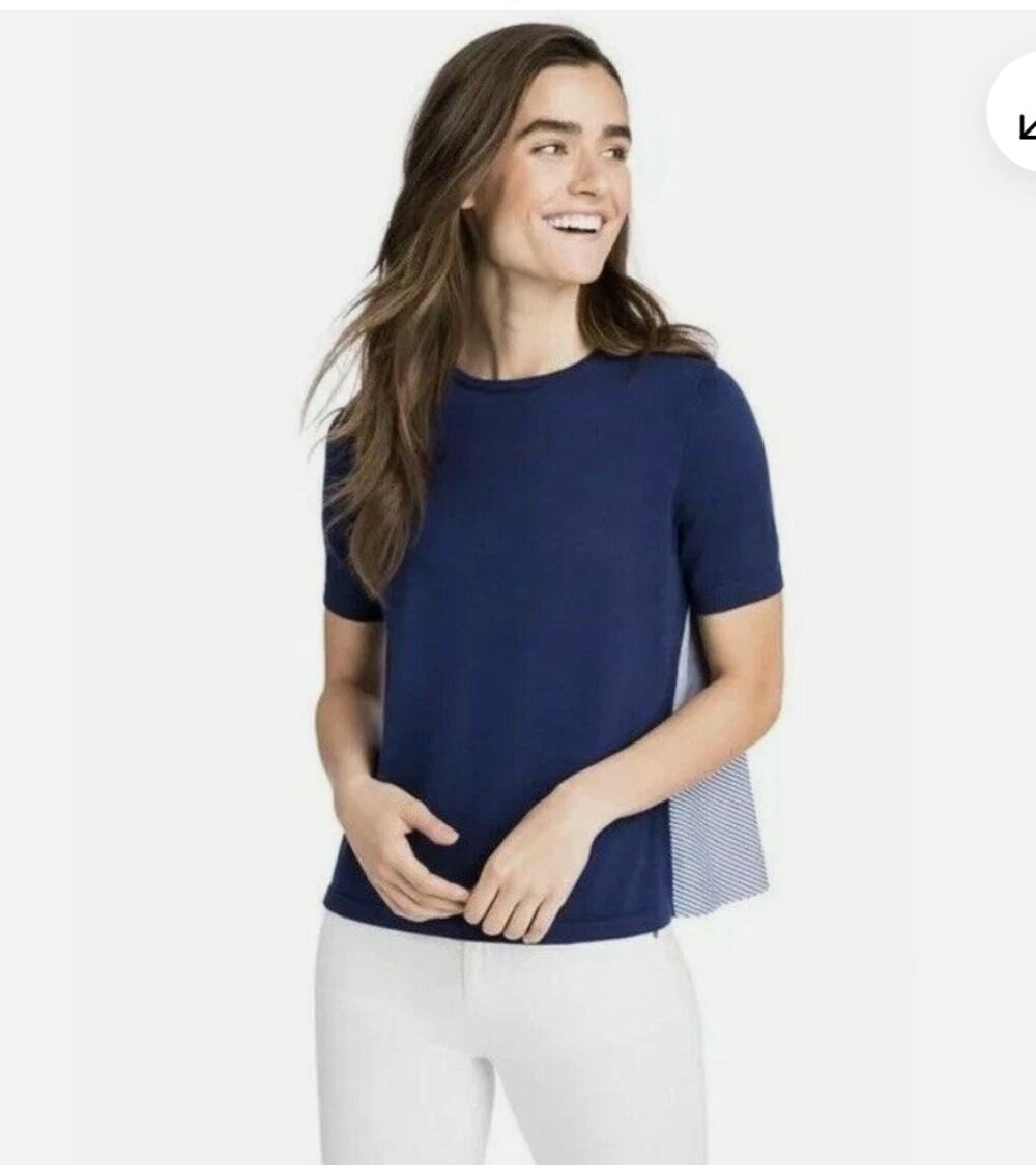 $98 NEW Womens Vineyard Vines Mixed Media Tiered Sweater Blue Size XS